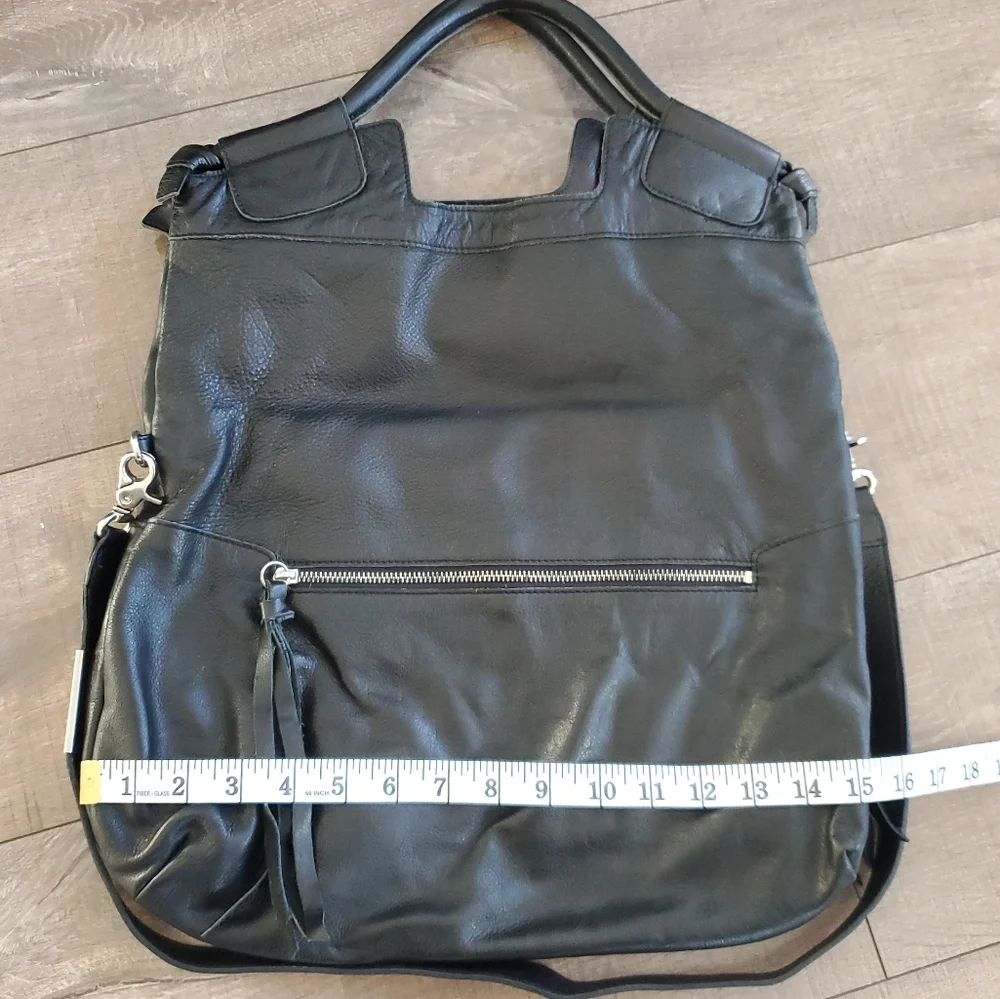 Foley + Corrina Mid City Black Leather Foldover Tote Bag Crossbody